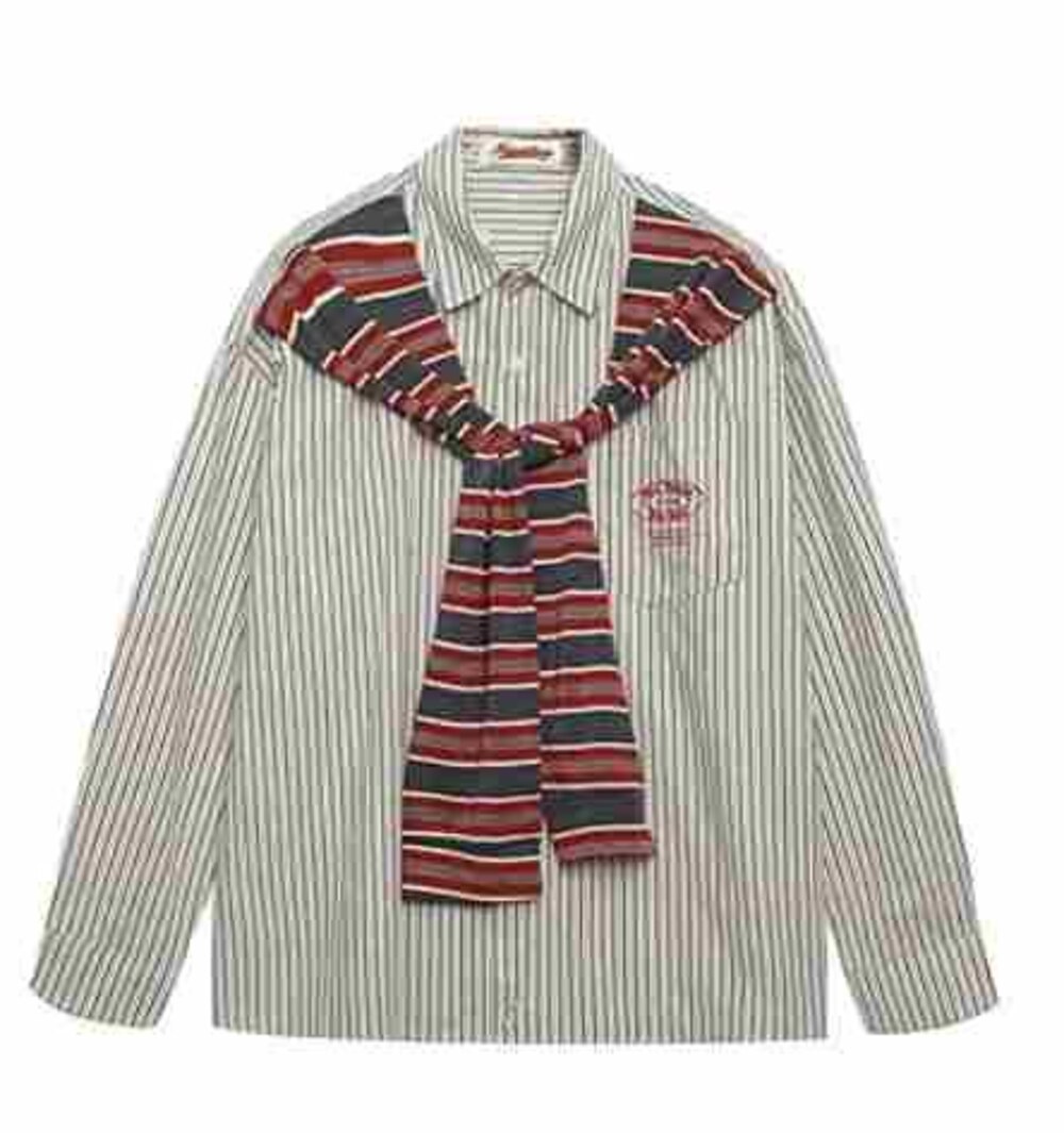 Stripe Shirt with Scarf Accent